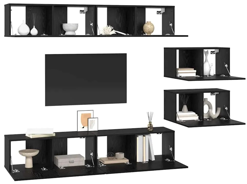 vidaXL Σετ επίπλου τηλεόρασης 6 pcs Μαύρη Οξυά Επεξεργασμένο ξύλο