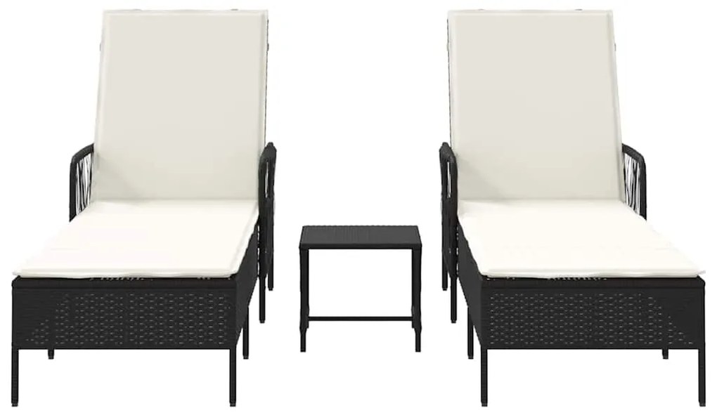 vidaXL Ξαπλώστρα με μαξιλάρι 2-πρόσωπο 2 pcs Μαύρο συνθετικό ρατάν