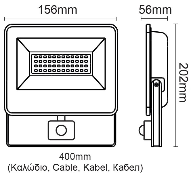 BLACK SENSOR LED SMD FLOOD LUMINAIRE IP66 30W 4000K 3100Lm 230V AC RA80 - 4000K - V3040S