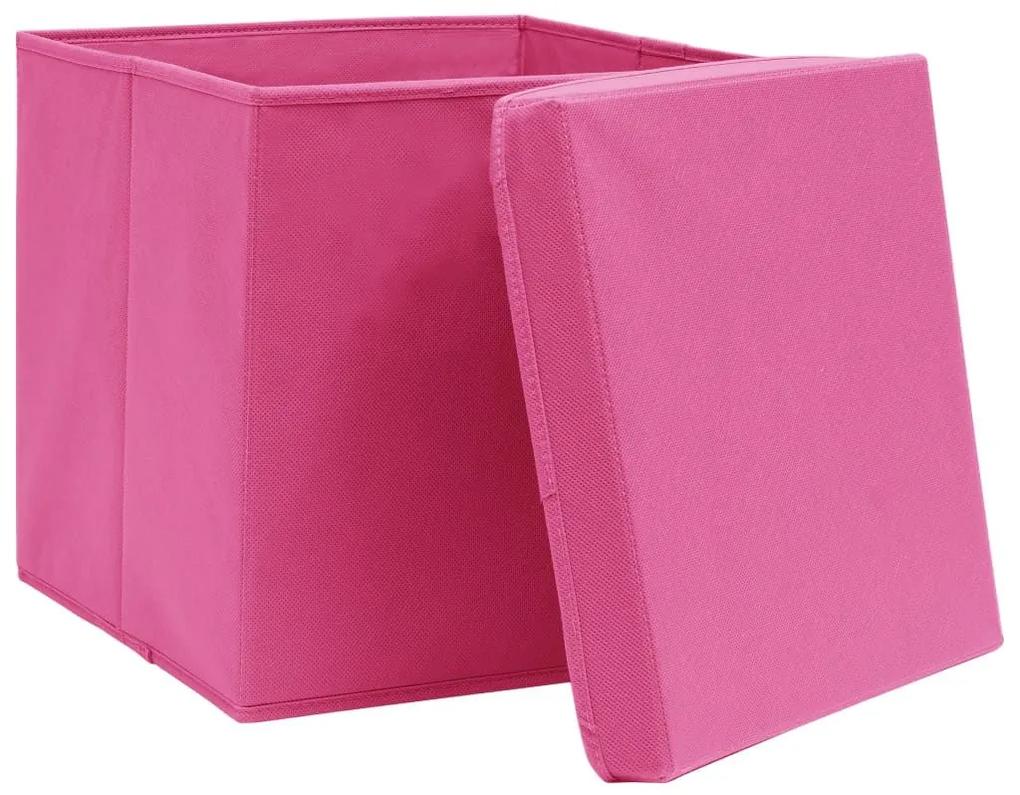 Κουτιά Αποθήκευσης με Καπάκια 10 τεμ Ροζ 32x32x32εκ Υφασμάτινα - Ροζ