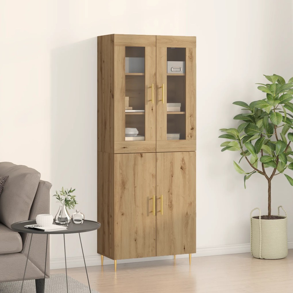 vidaXL Υψηλό Ντουλάπι Μασίφ Δρυς 69.5x34x180 εκ Επεξεργασμένο Ξύλο