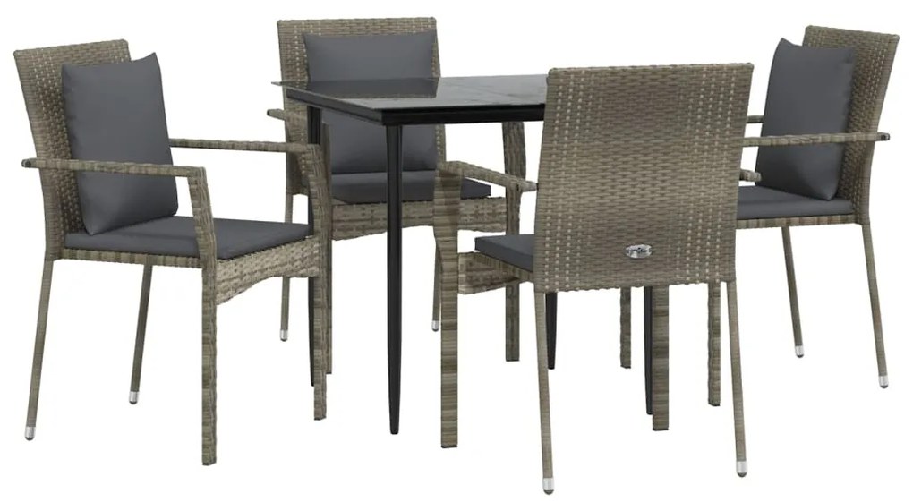 vidaXL Σετ Τραπεζαρίας Κήπου 5 τεμ Μαύρο&amp;Γκρι Συνθ. Ρατάν με Μαξιλάρια