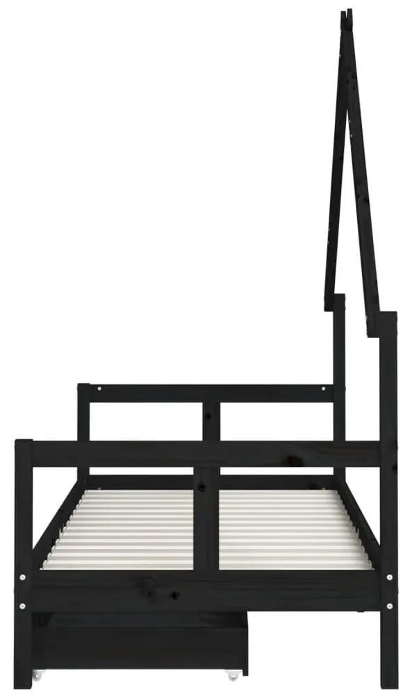 Πλαίσιο Παιδικού Κρεβατιού Συρτάρια Μαύρο 80x200εκ. Ξύλο Πεύκου - Μαύρο