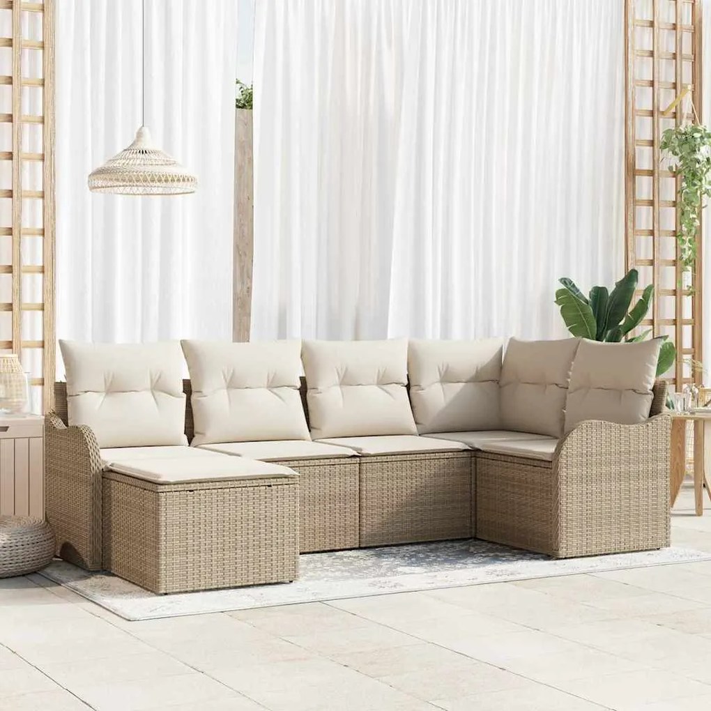 vidaXL Σετ Καναπέ Κήπου με μαξιλάρι 6 pcs Beige, λευκό Πολυ ράταν