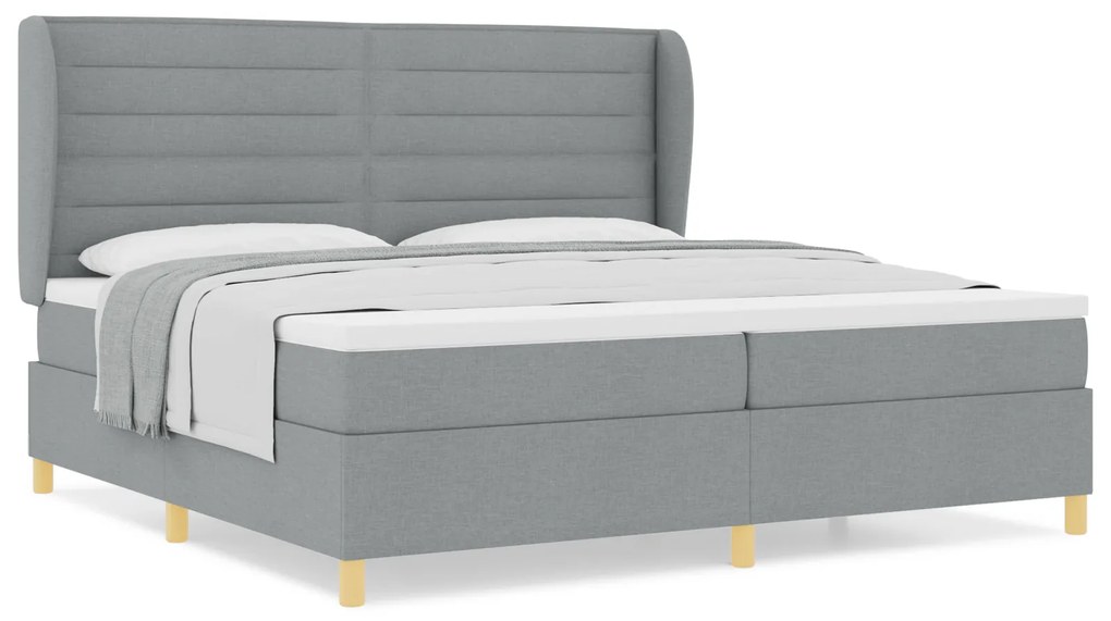 vidaXL Κρεβάτι Box Spring με Στρώμα - Ανοιχτό γκρι, 200x200 εκ., Ύφασμα