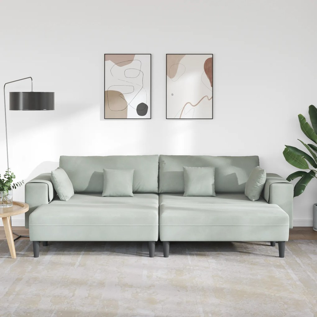 vidaXL Βελούδινος καναπές 3 pcs Ανοιχτό γκρι 208 εκ. Βελούδο