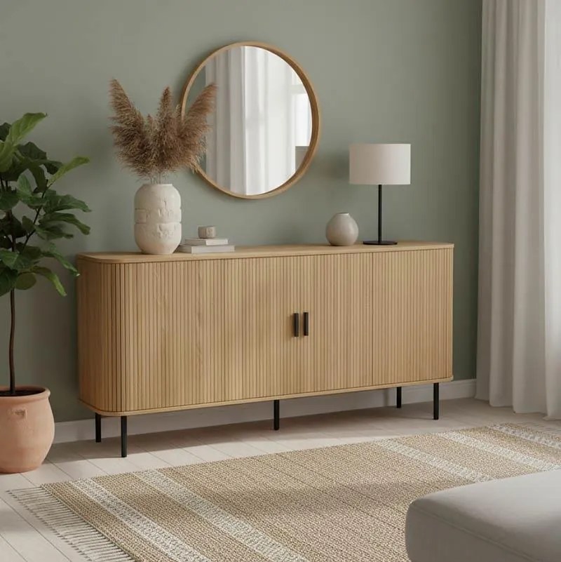 Μπουφές Scandi MDF φυσικό με μεταλλικά μαύρα πόδια 170x45x80εκ 170x45x80 εκ.