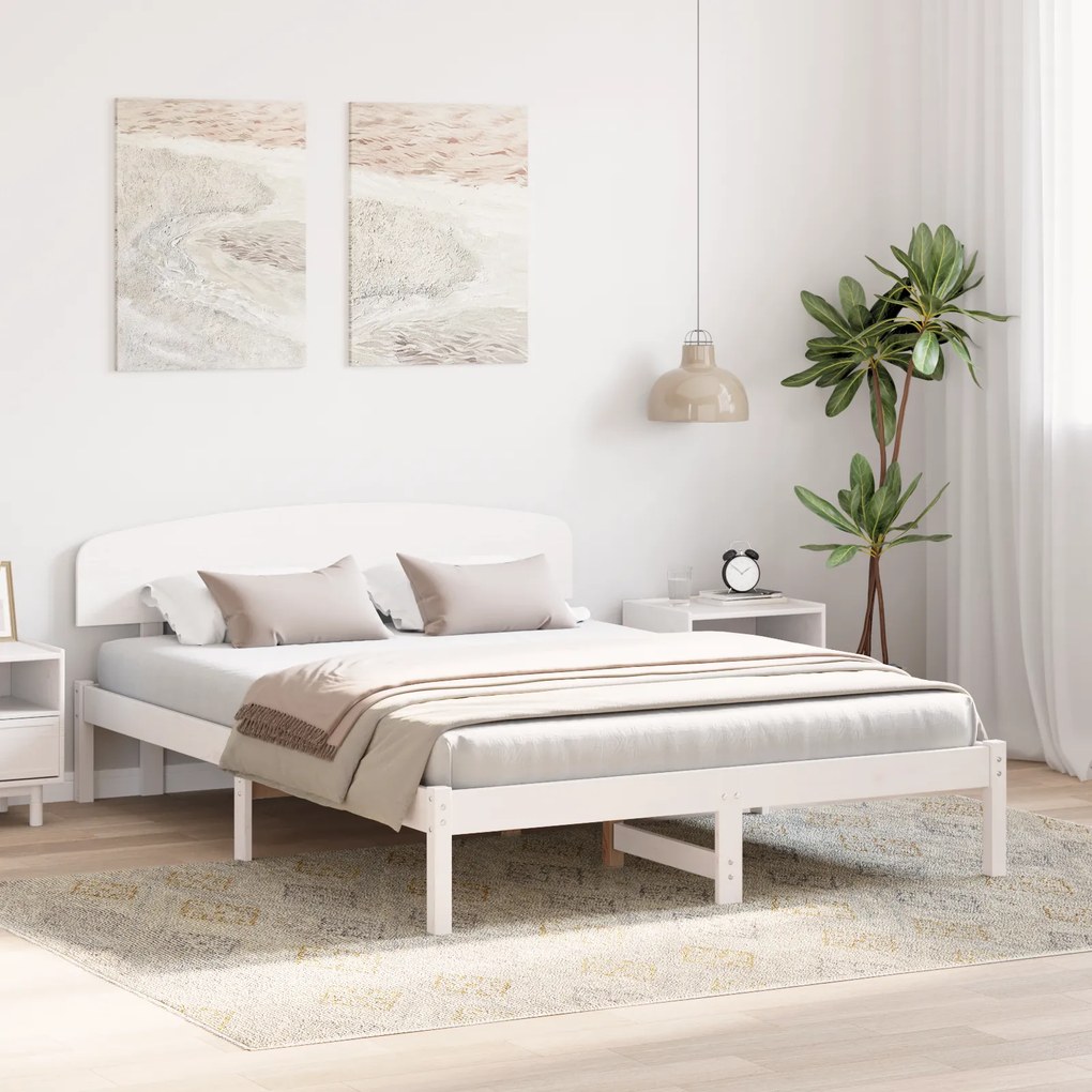 vidaXL Κρεβάτι με Κεφαλάρι Λευκό 160x200 εκ Μασίφ Ξύλο Πεύκου