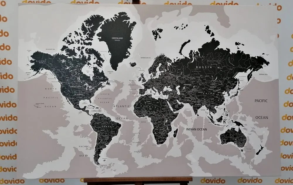 Εικόνα σε φελλό ενός σύγχρονου ασπρόμαυρου χάρτη - 90x60  smiley