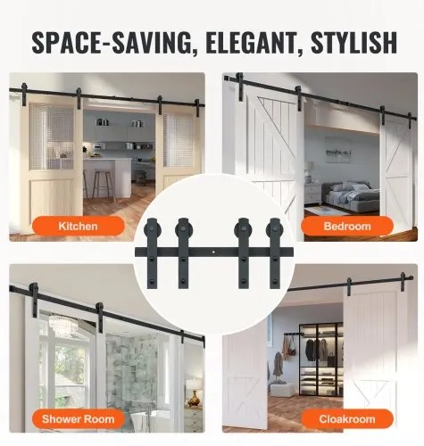VEVOR 8FT Sliding Barn Door Hardware Kit, 330LBS Heavy Duty Barn Door Track Kit for Double Doors, Fit 3.7-4.3FT Total Wide and 1.3&quot;-1.8&quot; Thick 2 Door Panel, with Smooth &amp; Silent Pulley (I Shape)