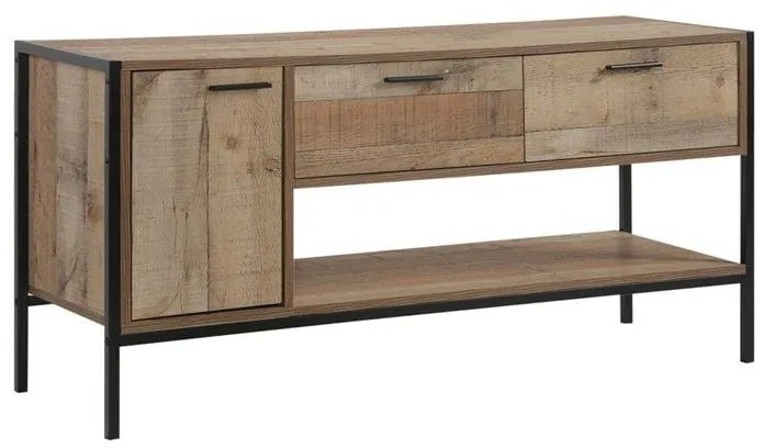 PALLET-W Έπιπλο TV 2 Συρτάρια Ντουλάπι, Ράφι, Μέταλλο Βαφή Μαύρο, Απόχρωση Antique Oak