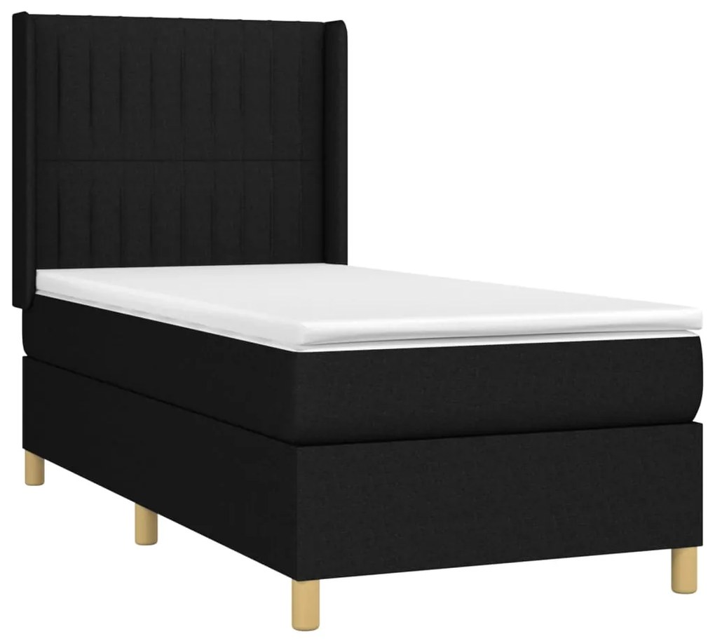 vidaXL Κρεβάτι Boxspring με Στρώμα Μαύρο 90x190 εκ.Υφασμάτινο