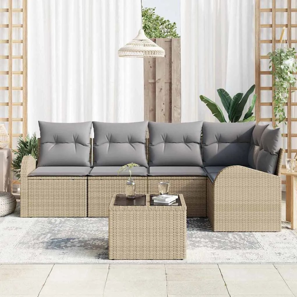 vidaXL Σετ Καναπέ Κήπου με μαξιλάρι 6 pcs Μπεζ Πολυ ράταν