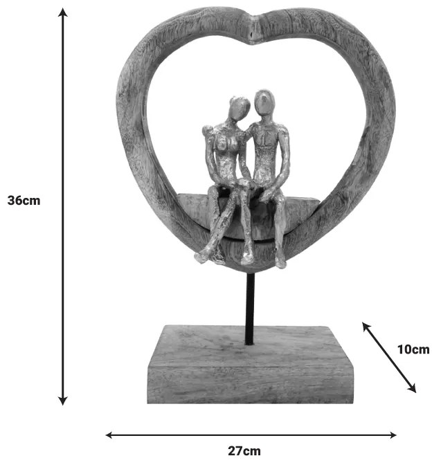 Επιτραπέζιο διακοσμητικό καρδιά Edora Inart φυσικό μάνγκο ξύλο-αλουμίνιο 27x10x36εκ - 312-000020