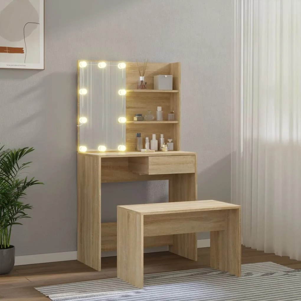 vidaXL Μπουντουάρ Σετ με LED Sonoma Δρυς από Επεξεργασμένο Ξύλο