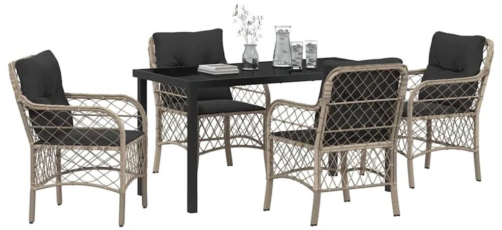 vidaXL Σέτ φαγητού για κήπο με μαξιλάρι 5 pcs Ανοιχτό γκρι Πολυ ράταν