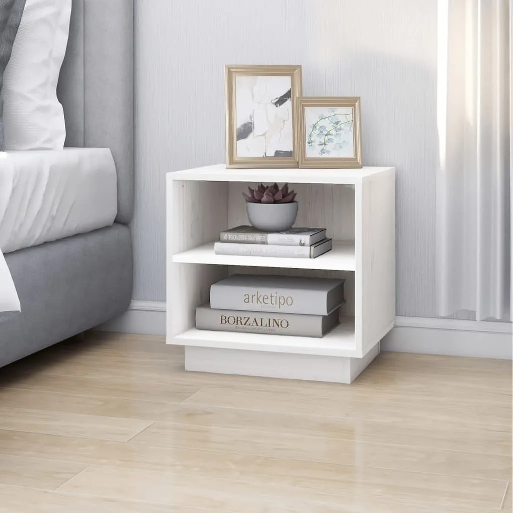 vidaXL Κομοδίνα 2 τεμ. Λευκά 40 x 34 x 40 εκ. από Μασίφ Ξύλο Πεύκου
