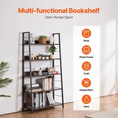 VEVOR Metal Bookshelf Rustic Bookcase 5-Tier for Living room Bedroom &amp; Office