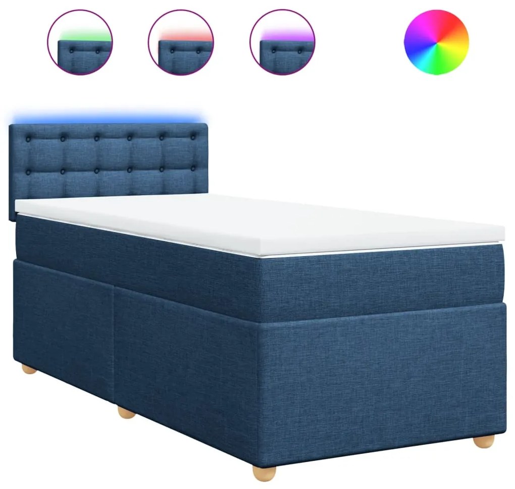 vidaXL Κρεβάτι Boxspring με Στρώμα Μπλε 100 x 200 εκ. Υφασμάτινο