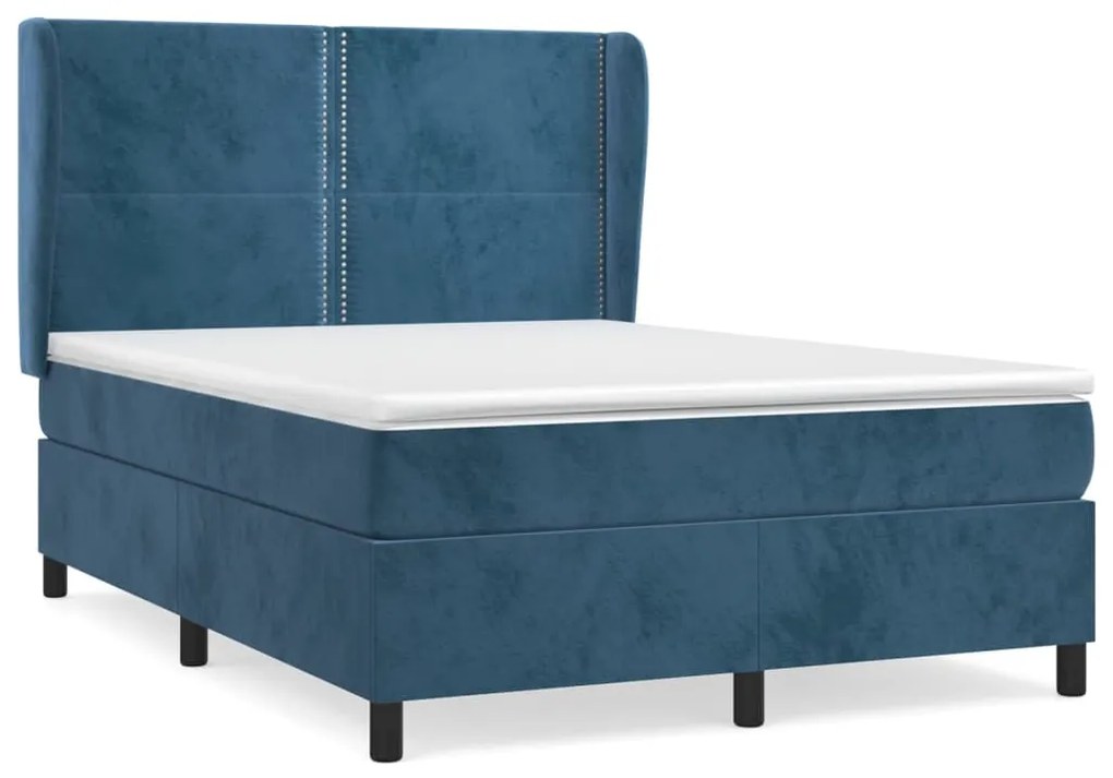 vidaXL Κρεβάτι Boxspring με Στρώμα Σκούρο Μπλε 140x190 εκ. Βελούδινο