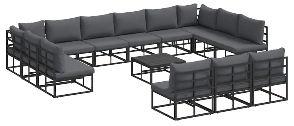vidaXL Σετ Καναπέ Κήπου με μαξιλάρι 14 pcs Μαύρο Αλουμίνιο