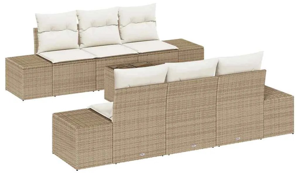 vidaXL Σετ Καναπέ Κήπου 7 pcs Μπεζ Πολυ ράταν