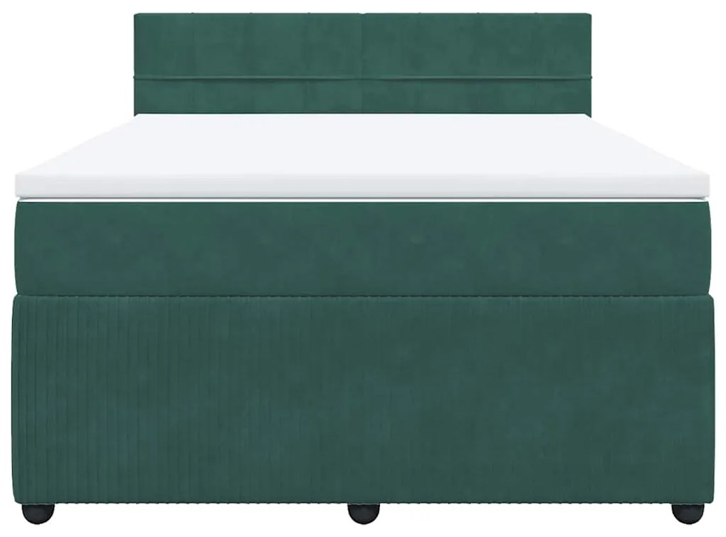 vidaXL Κρεβάτι Boxspring με Στρώμα Σκούρο Πράσινο 140x200εκ. Βελούδινο