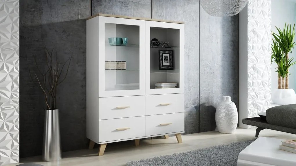 Cabinet LOTTA 120 2DSZ4S dimond white/lsonoma oak DIOMMI CAMA-LOTTA-WITRYNA-120-2D4S-BI/DSO
