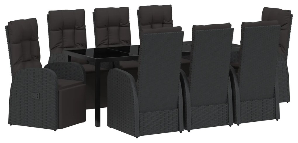 vidaXL Ρεκλάινερ Κήπου με μαξιλάρι 9 pcs Μαύρο 200 x 80 x 73 εκ