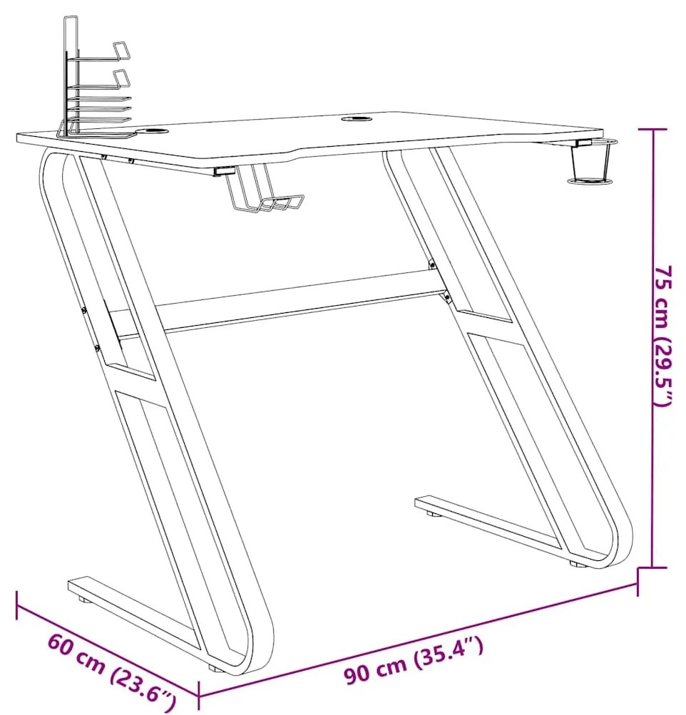 Γραφείο Gaming Μαύρο 90 x 60 x 75 εκ. με Πόδια σε Σχήμα ΖΖ 325410