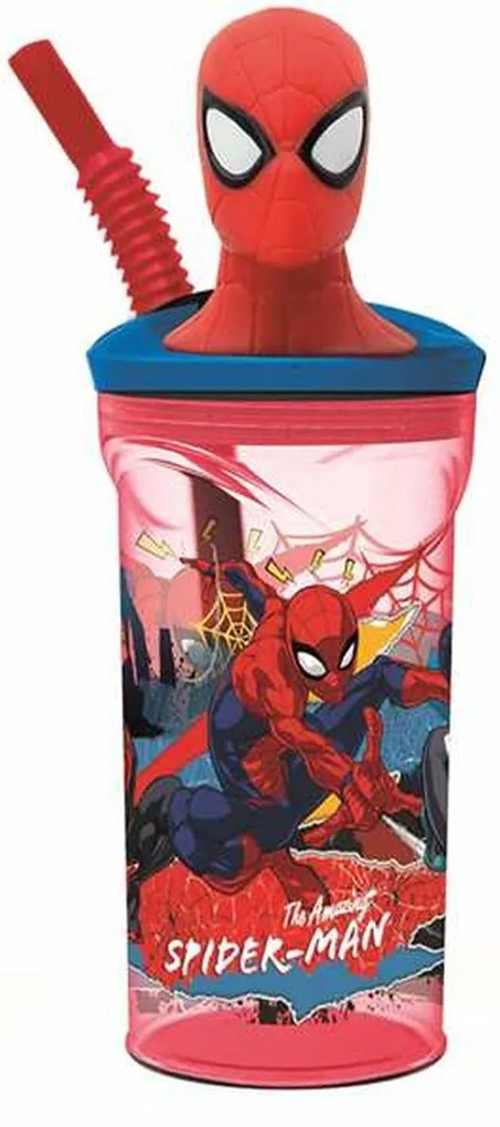 Κούπα με Καλαμάκι με Spider-Man Moving Target 360 ml 3D