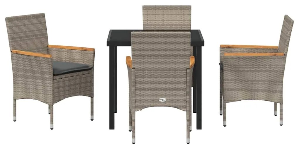 vidaXL Σέτ φαγητού για κήπο με μαξιλάρι 5 pcs Γκρι συνθετικό ρατάν