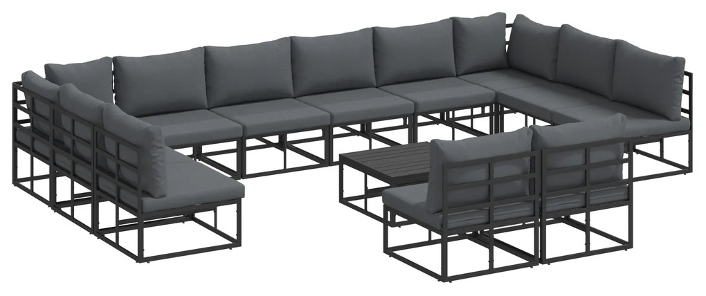vidaXL Σετ Καναπέ Κήπου με μαξιλάρι 13 pcs Μαύρο Αλουμίνιο