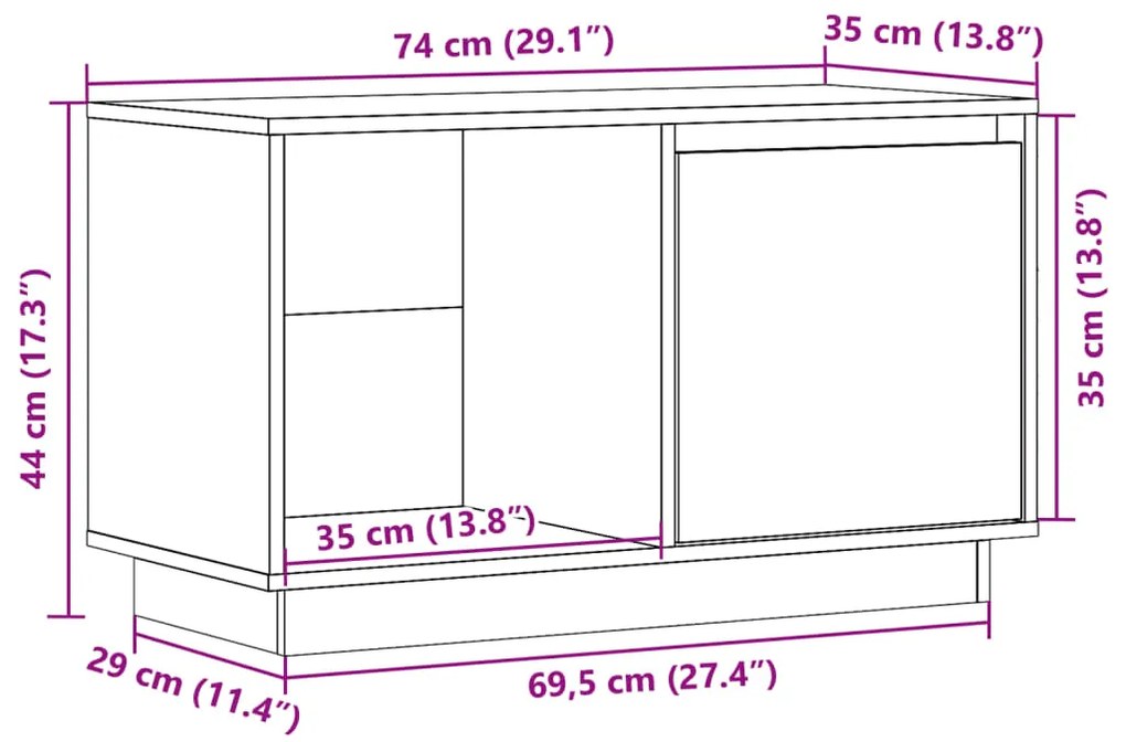 Έπιπλο Τηλεόρασης Λευκό 74 x 35 x 44 εκ. από Μασίφ Ξύλο Πεύκου - Λευκό