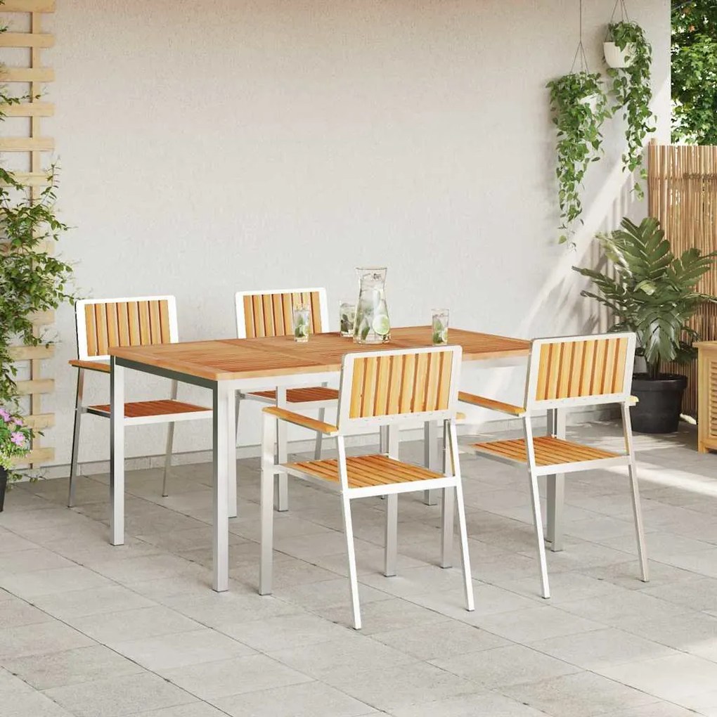 vidaXL Σέτ φαγητού για κήπο 5 pcs Καφέ Μασίφ ξύλο teak