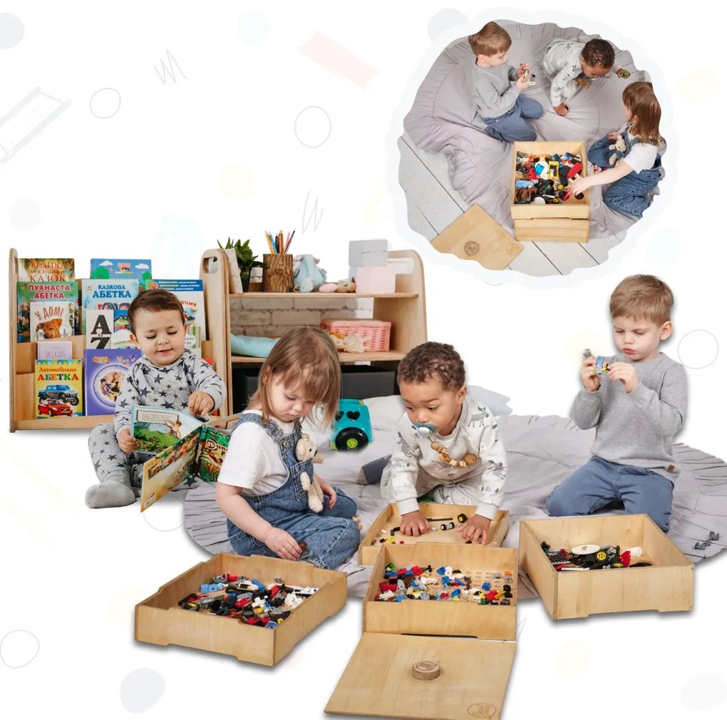 Σετ Ραφια Montessori 3 Σε 1 Βιβλιοθηκη + Ραφι παιχνιδιων + Διαλογεας Lego