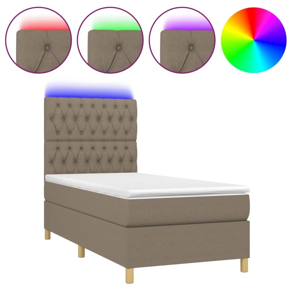 ΚΡΕΒΑΤΙ BOXSPRING ΜΕ ΣΤΡΩΜΑ &amp; LED TAUPE 90X200 ΕΚ. ΥΦΑΣΜΑΤΙΝΟ 3135649