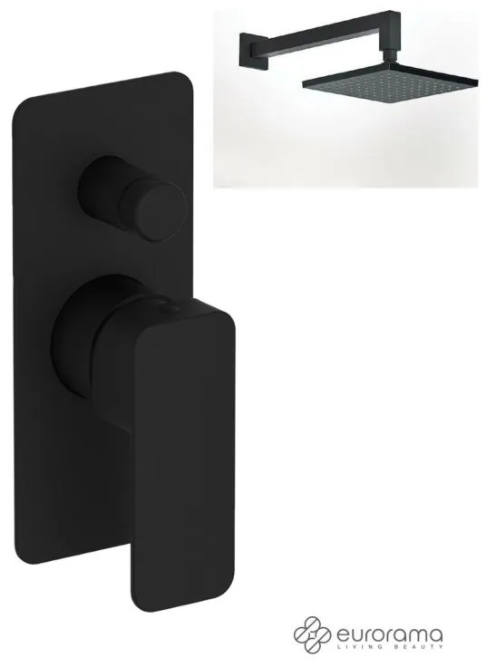 Eurorama Quadra Black Matt Ανακλινόμενη κεφαλή 20x20εκ.+Μίκτης εντοιχισμού 2 εξόδων με εκτροπέα 144030SL-400