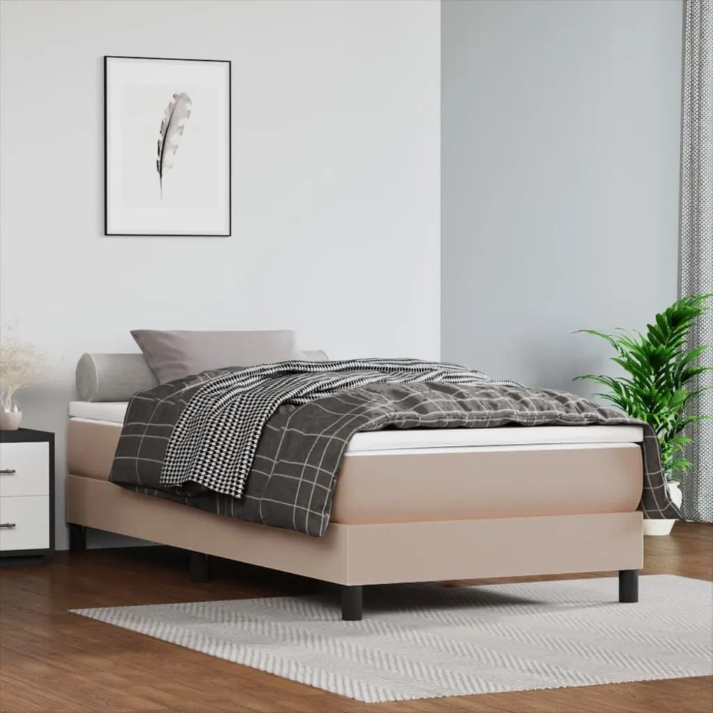 Κρεβάτι Boxspring με Στρώμα Καπουτσίνο 100x200εκ.από Συνθ.Δέρμα - Καφέ