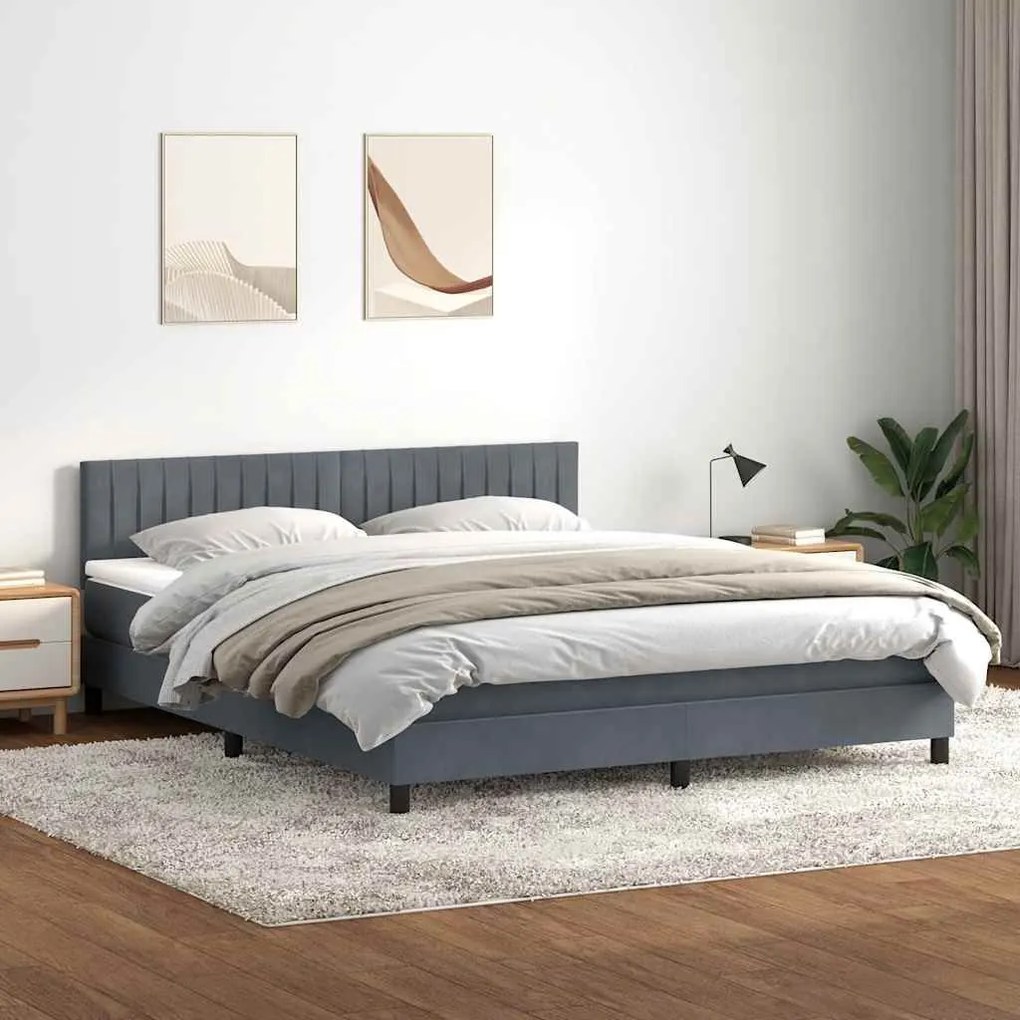 Κρεβάτι Boxspring με Στρώμα Σκούρο Γκρι 180x210 εκ. Βελούδινο - Γκρι