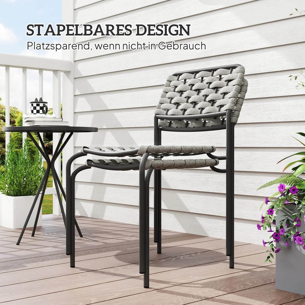 Outsunny Σετ επίπλων κήπου από Polyrattan, Εξωτερικό σαλόνι έπιπλα μπαλκονιού για 2 άτομα, 3 τεμάχια 2 καρέκλες, τραπέζι Γκρι