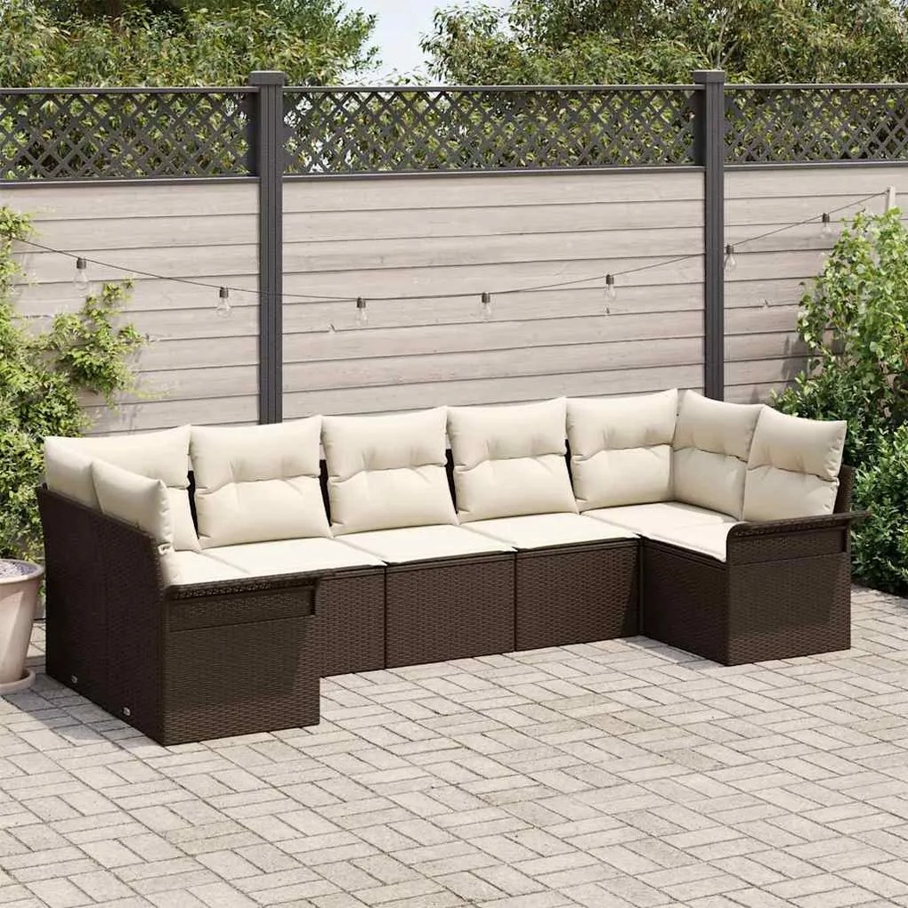 vidaXL Σετ Καναπέ Κήπου με μαξιλάρι 7 pcs Καφέ Πολυ ράταν