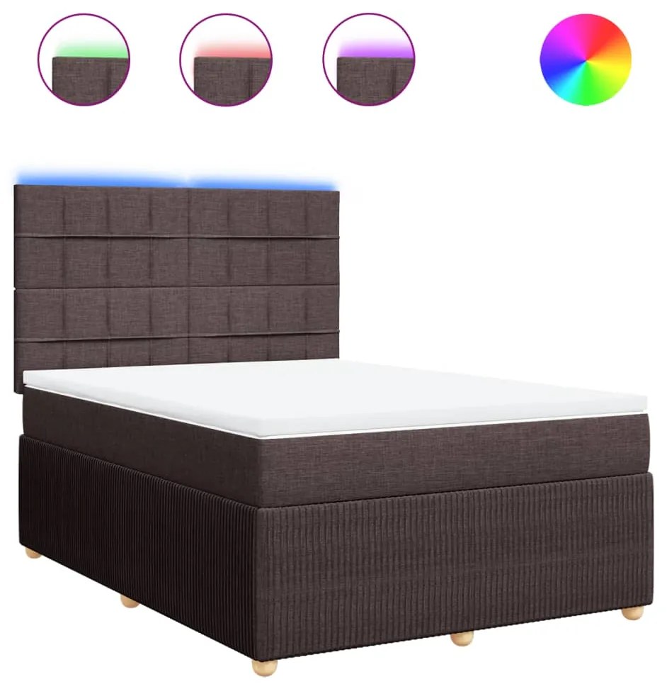 vidaXL Κρεβάτι Boxspring με Στρώμα Σκούρο Καφέ 140x190 εκ. Υφασμάτινο