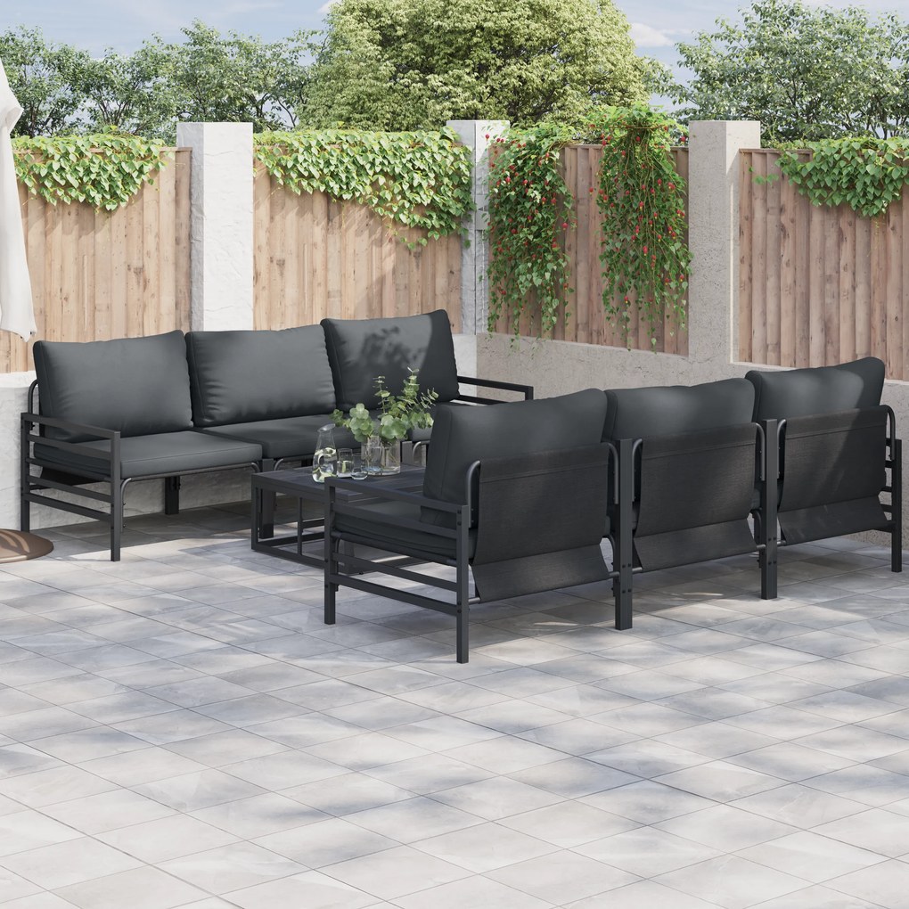 vidaXL Σετ Καναπέ Κήπου με μαξιλάρι 7 pcs Ανθρακί Ατσάλι & Ύφασμα