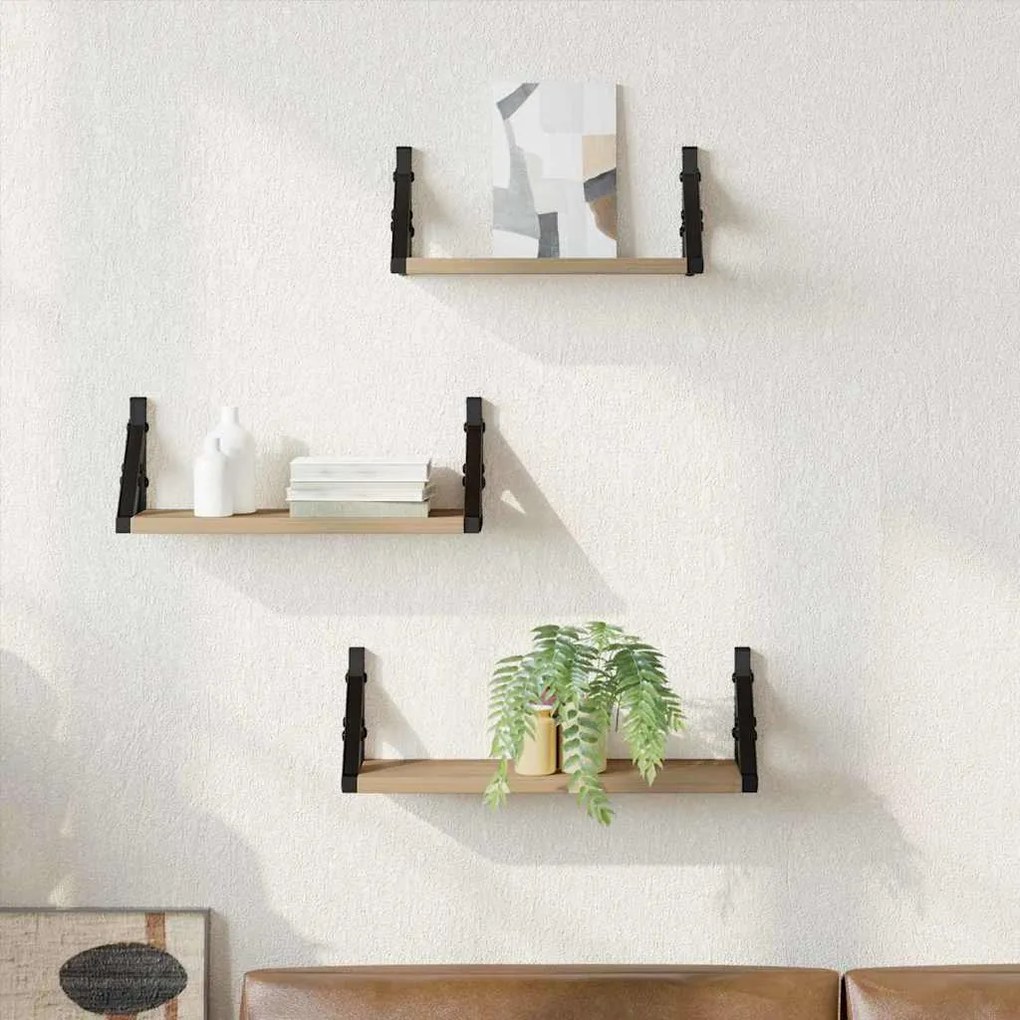 Ράφι Τοίχου Επιτοίχιο με αποθήκευση 3 pcs Καπνιστό Δρύς