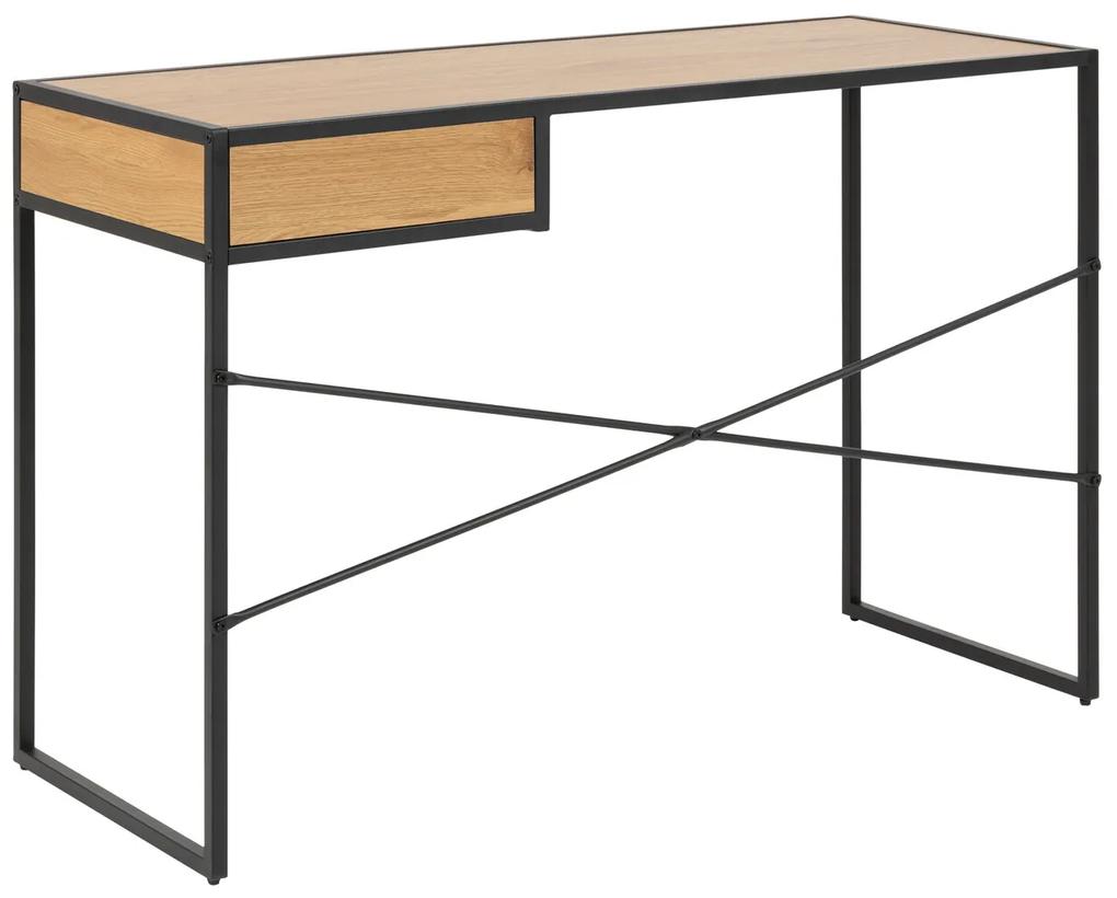 Τραπέζι γραφείου Oakland H124, Με συρτάρια, Αριθμός συρταριών: 1, 75x110x45cm, 12 kg, Άγρια δρυς, Μαύρο | Epipla1.gr
