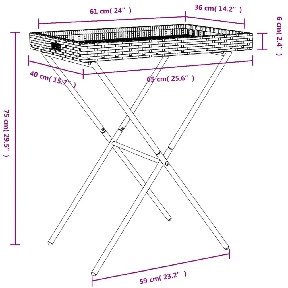 Τραπέζι Δίσκος Πτυσσόμενο Μπεζ 65x40x75 εκ. Συνθετικό Ρατάν - Μπεζ