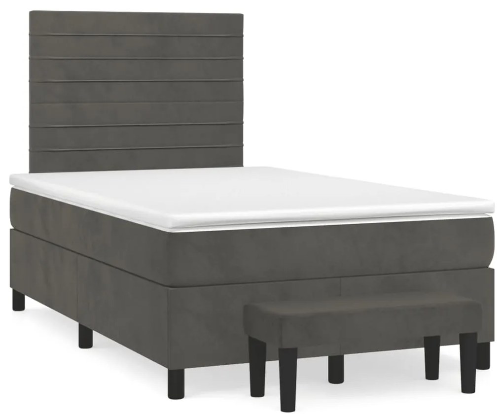 Κρεβάτι Boxspring με Στρώμα Σκούρο Γκρι 120x190 εκ. Βελούδινο