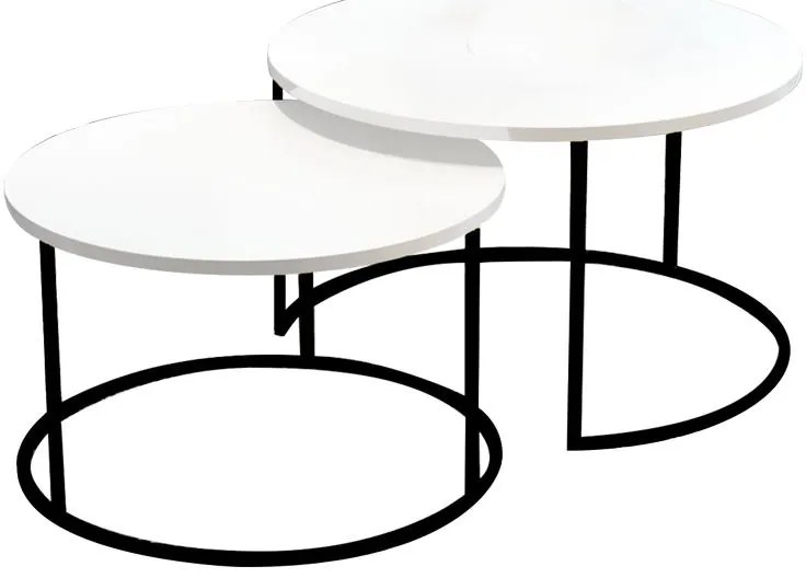 Τραπέζια σαλονιού Solme σετ 2τεμ λευκό μελαμίνης-μαύρο μέταλλο 75x75x45 εκ.