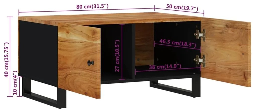 Τραπεζάκι Σαλονιού 80x50x40 εκ. Μασίφ Ξύλο Ακακίας &amp; Επεξ. Ξύλο - Καφέ